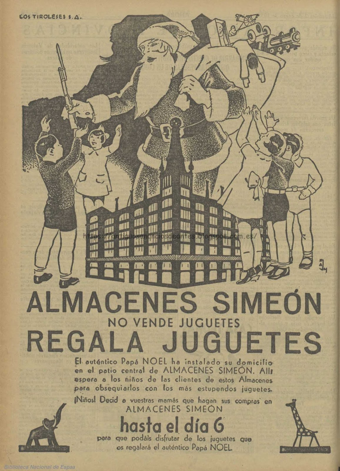 Publicidad de Almacenes Simeón con Papá Noel