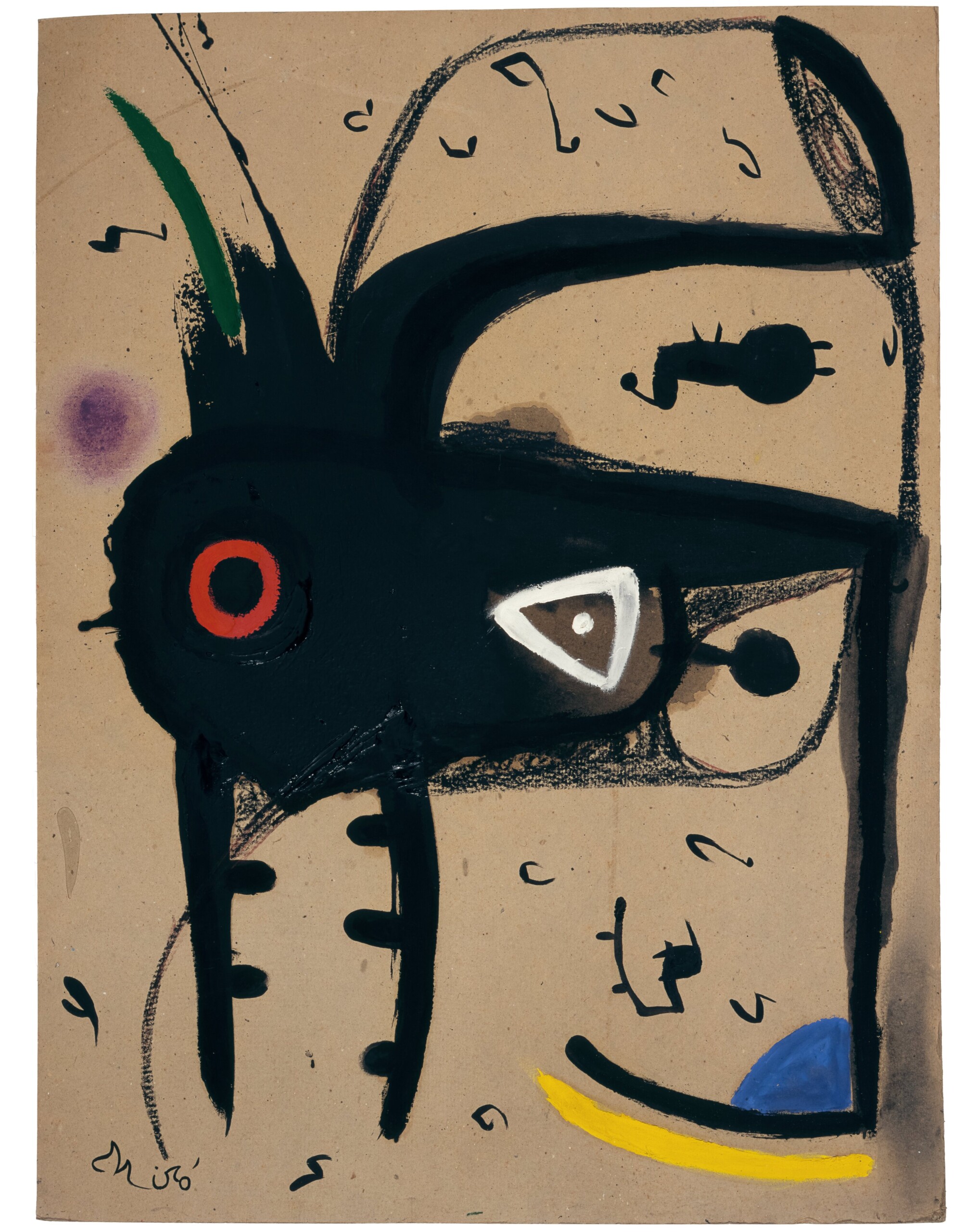 Joan Punyet (nieto de Miró): "El color negro configura la identidad de su obra" 3 Personnage et oiseau entourés de rossignols (17/07/1976)Óleo, pastel y ceras sobre cartón – 79 x 59 cm.