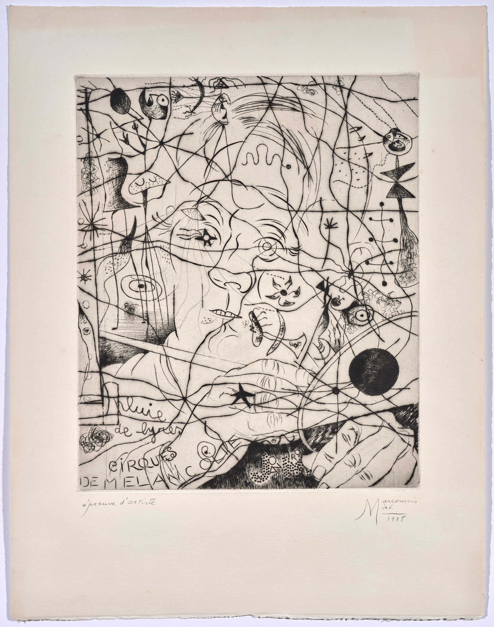 Joan Punyet (nieto de Miró): "El color negro configura la identidad de su obra" 4 JOAN MIRÓ y LOUIS MARCOUSSIS – Portrait de Miró (1938)Aguafuerte y punta seca sobre papel Arches – 49 x 38 cm.