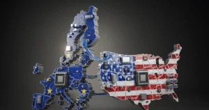 Dos mapas tecnológicos de la UE y de Estados Unidos, unidas por cables