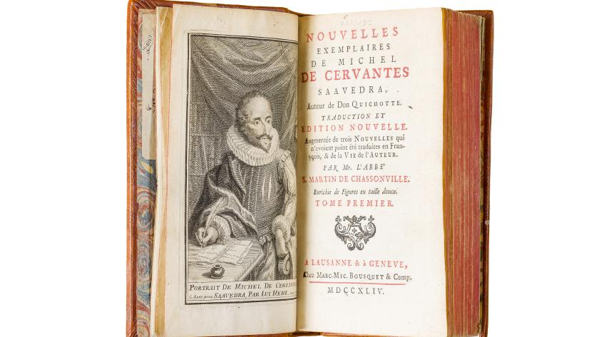 Miguel de Cervantes Saavedra: Nouvelles exemplaires (edición del s. XVIII sobre texto del s. XVII), volumen I, 1744, Lausana (Suiza). Museo Casa Natal de Cervantes