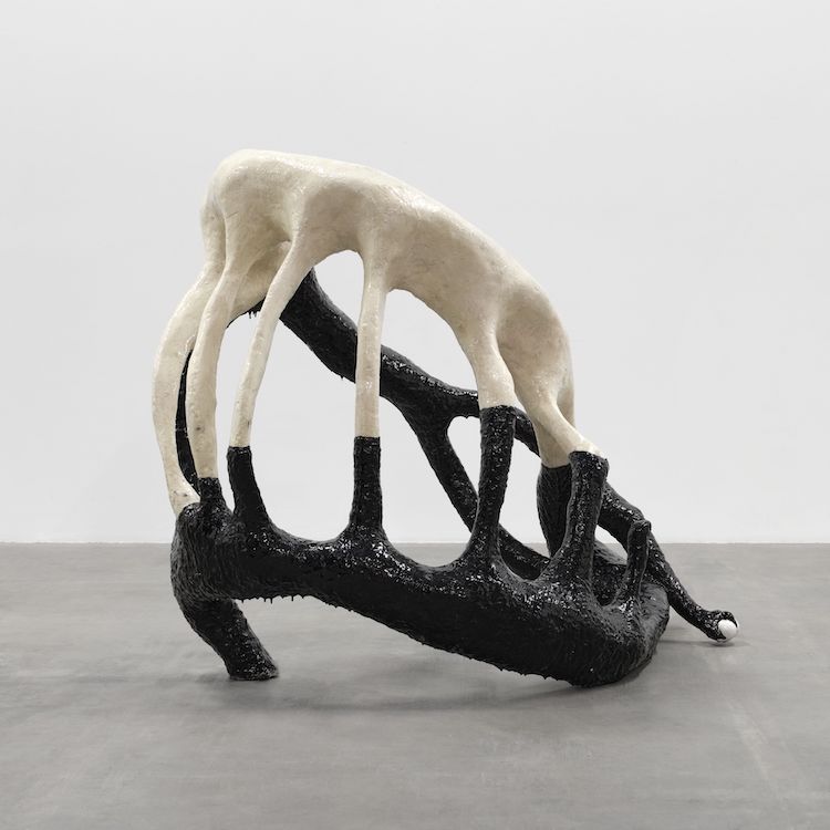 Claire Chambless Plow 2026 Synthetic ‘mars’ hydroxyapatite, steel, resin, latex, rope 124.5 x 170.2 x 112.4 cm / 49 x 67 x 44 1/4 in
